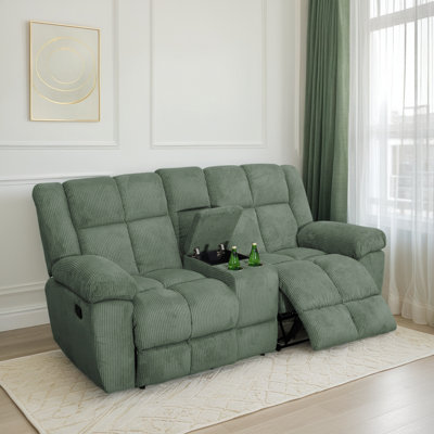 Manual Reclining Loveseat With Middle Console - Corduroy Upholstery, Dual Cup Holders, Split-Back Design