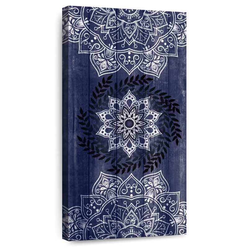 Mandalas sur fond bleu rustique, H 24 po x l 12 po
