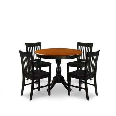 5-Piece Dining Table Set Consists of a Dining Table and 4 Wood Kitchen Chairs with Slatted Back - Black Finish