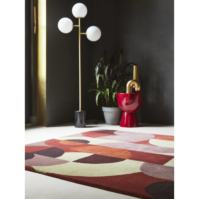 Cosmo Red and Pale Green Hand-Tufted Wool Geometric Rug 8'2'' x 11'5''