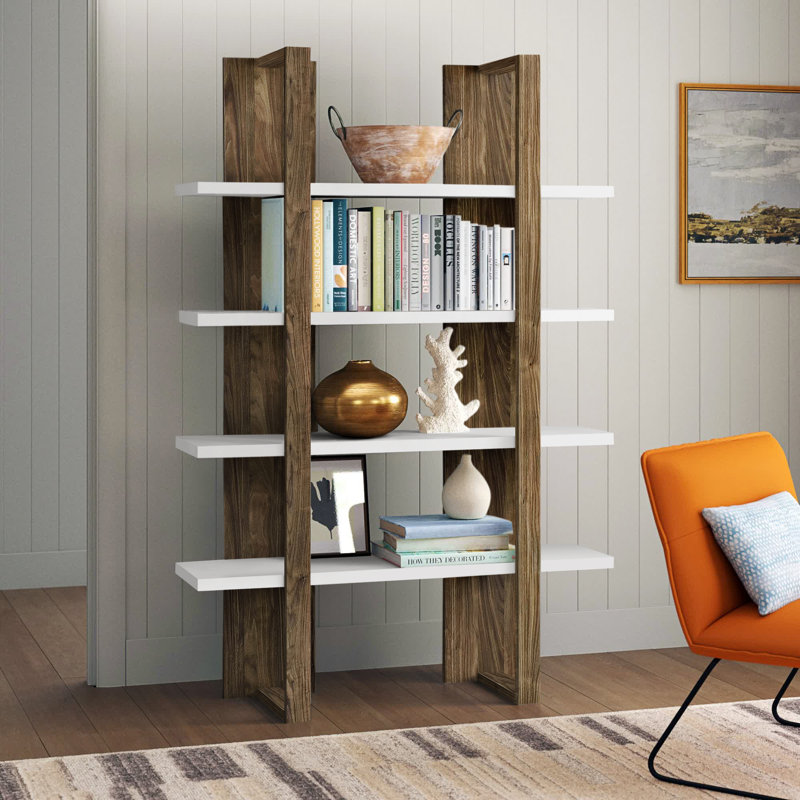 Etagere Bookcase, Aged Walnut/White