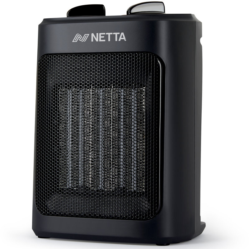 NETTA 2000W Mini Fan Heater with Adjustable Thermostat, 3 Heat Settings & Carry Handle, Black