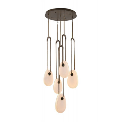 Palmea 5-Light 24"W Oval Shape LED Pendant in Aged Brass