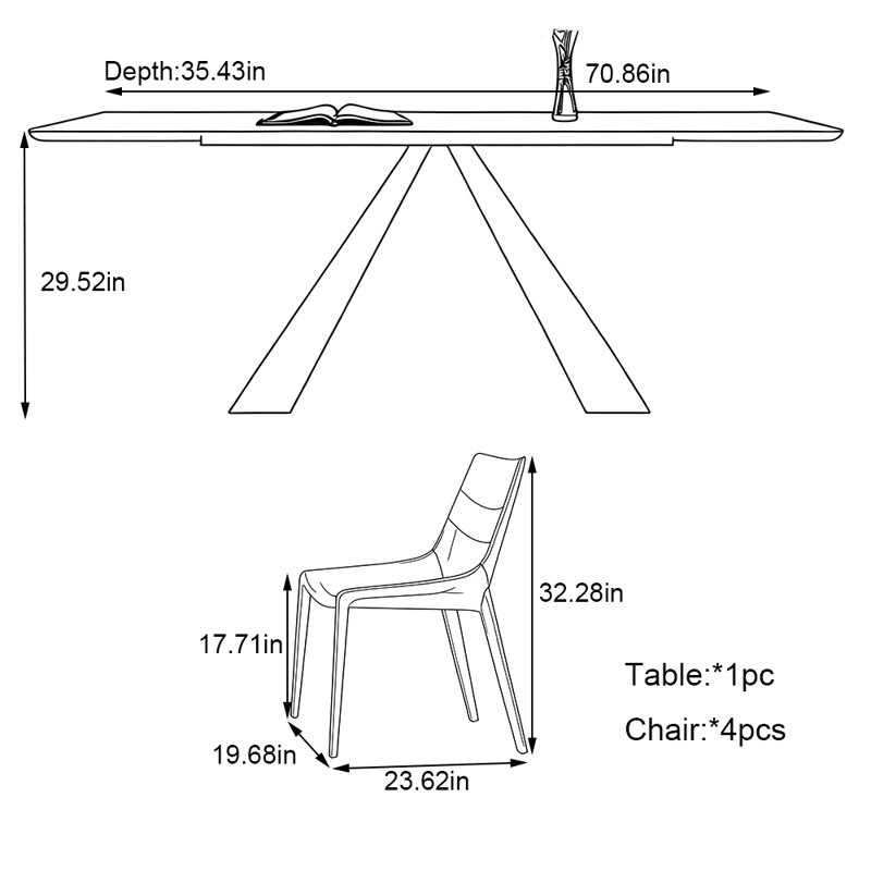 Ensemble de table de famille légère et luxueuse, H 29,52 po x L 70,86 po x l 35,43 po