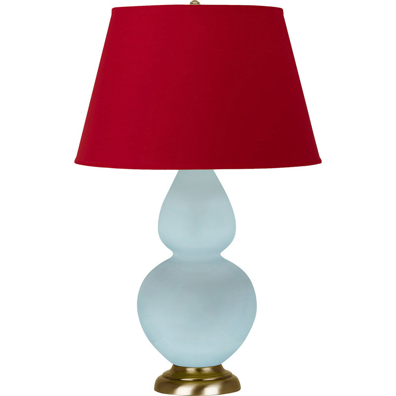 Lampe de table double gourde en céramique, Blanc cassé, Bleu bébé verni / laiton, Laiton