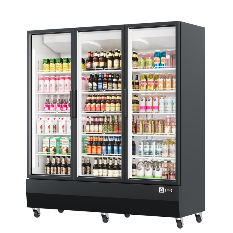 Refroidisseur commercial à affichage commercial pour boissons - Réfrigérateur vertical à marchandise de 46 pieds cubes avec 3 portes battantes en verre, 15 tablettes réglables, éclairage à DEL doux et roulettes robustes - Noir