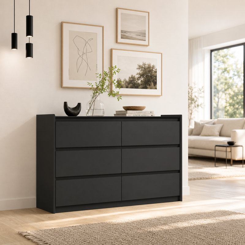 Commode double moderne avec tiroir noir, Noir, 47"