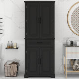 Bathroom Storage Cabinet, Solid Wood Cabinet Frame With Doors And Drawer, Multiple Storage Space, Adjustable Shelf