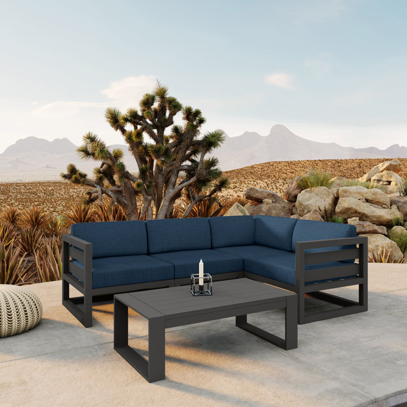 Ensemble de conversation modulaire 5 pièces avec coussins Sunbrella Smith, Spectre indigo Sunbrella®, Ardoise