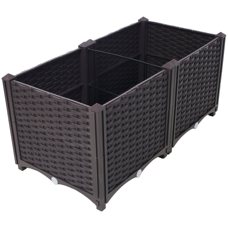 Deep Raised Garden Bed Plastic Planter Boxes For Vegetables Flowers Herbs And Succulents,Self-Watering Planter Box Raised Bed To Grow Flowers, Herbs & Vegetables, 31.5" L X 15.7" D X 14.7" H