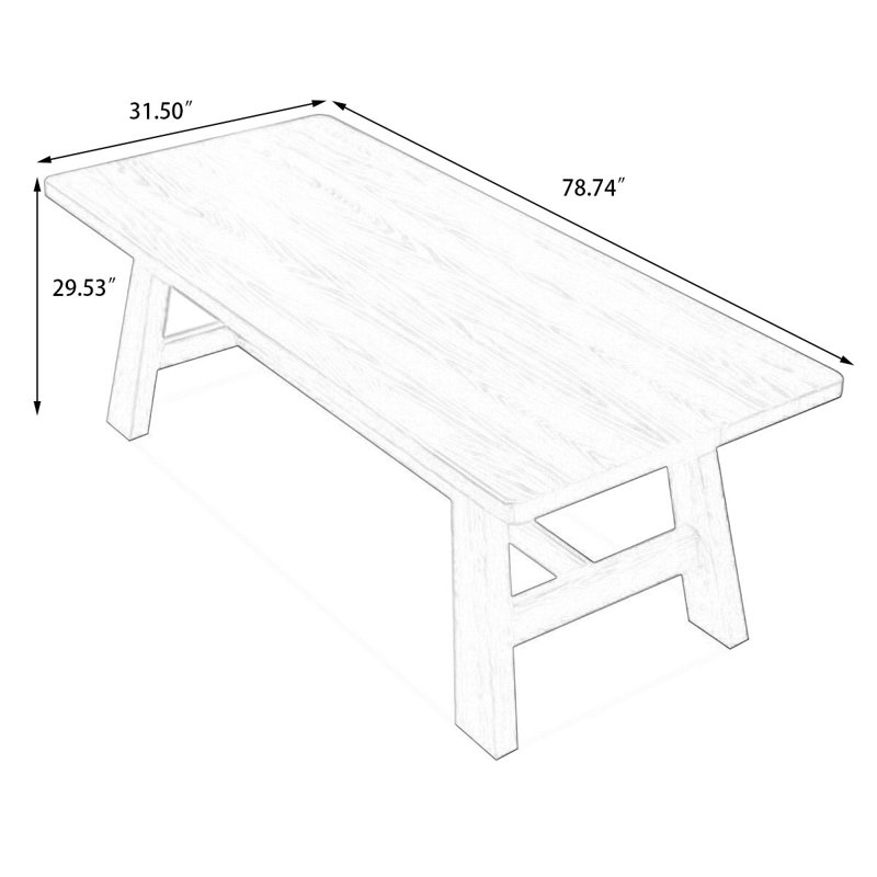 Bureau rectangulaire brun en bois massif, H 29,53 po x l 78,74 po x P 31,5 po
