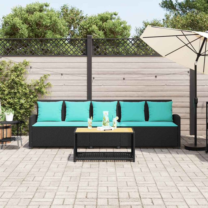 Patio Sofa 5-Seater With Cushions Poly Rattan, Turquoise/Black