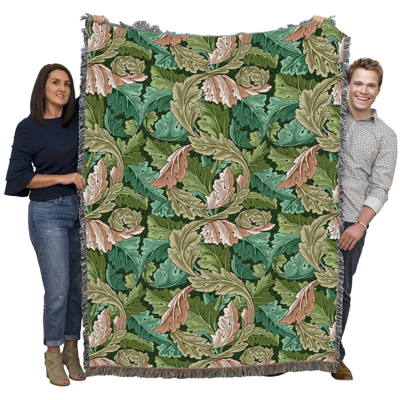 Couverture forêt William Morris Acanthus, L 54 po x L 72 po, Vert forêt