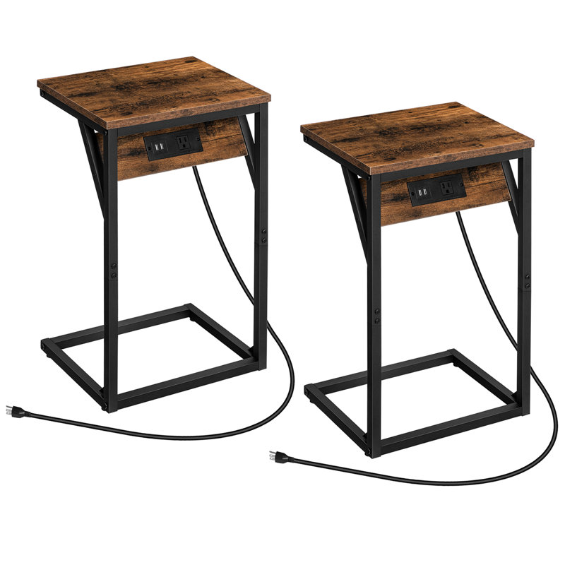 Ikeaka 23.6" End Table with Built-In Outlets