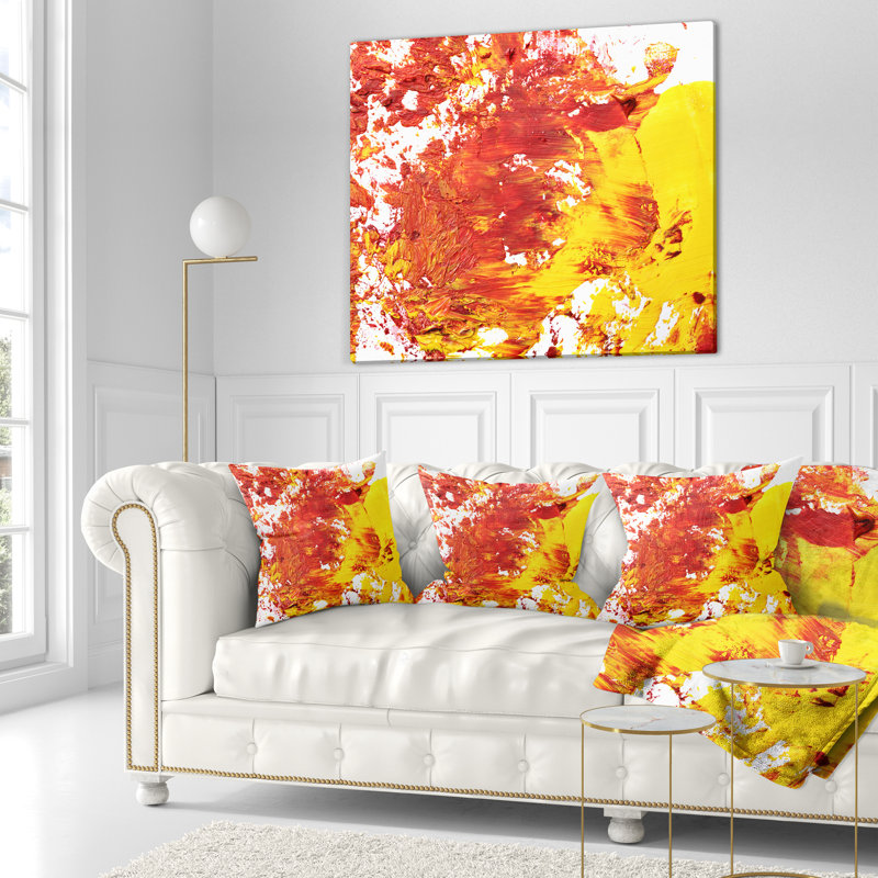 Design Art Textured Red and Yellow Art - Abstract Printed Pillow