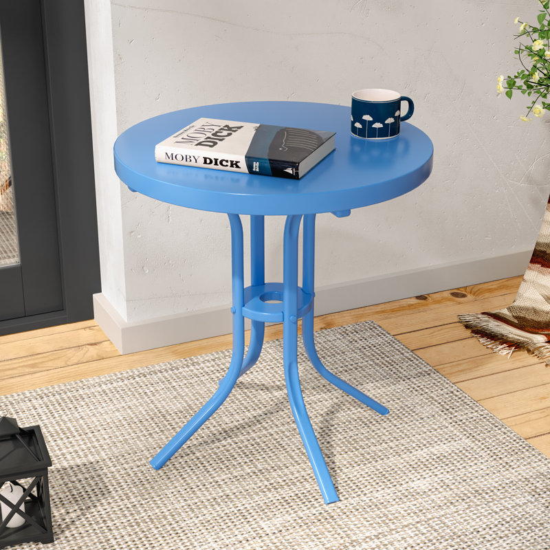 Round Patio Side Table, All-Weather Outdoor Coffee Table End Table with Powder Coated Frame, Small Outdoor Table for Deck Backyard Garden Pool Lawn Porch