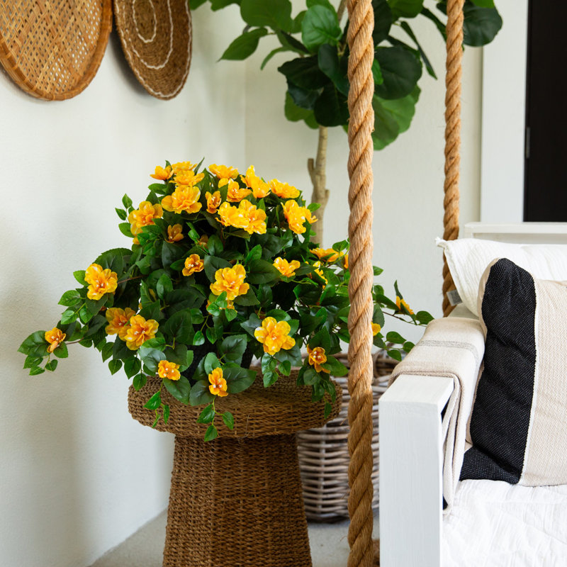 24 po Plante suspendue azalée artificielle résistante aux rayons UV (intérieur / extérieur) - ensemble de 3, Jaune