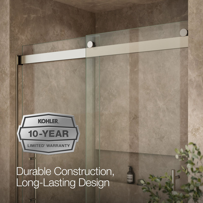 Levity Plus Less Sliding Shower Door, 81-5/8" H x 56-5/8 - 59-5/8" W, With 3/8" Thick Crystal Clear Glass, Nickel
