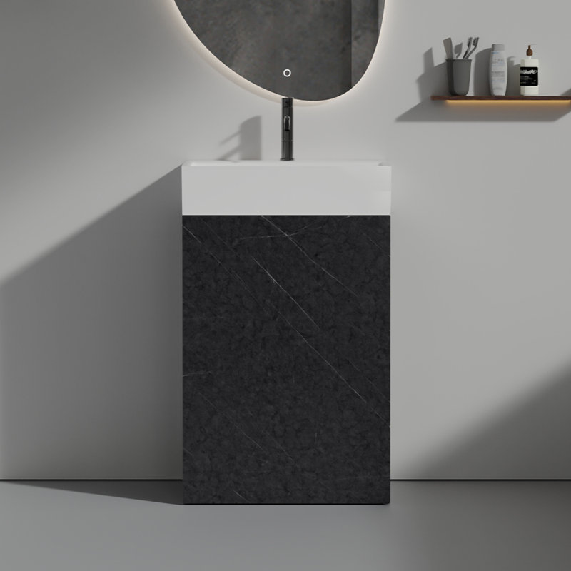 Meuble-lavabo en marbre avec lavabo en céramique, Noir