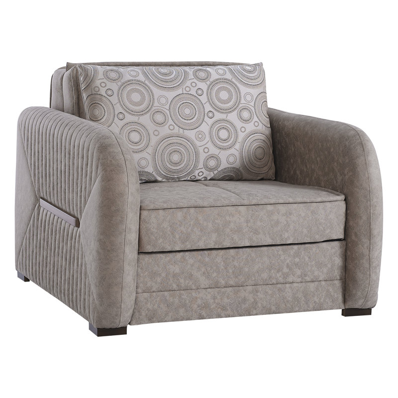 Annali Fabric Upholstered Convertible 3-in-1 Sleeper Arm Chair With Storage, Beige Microfiber/Microsuede