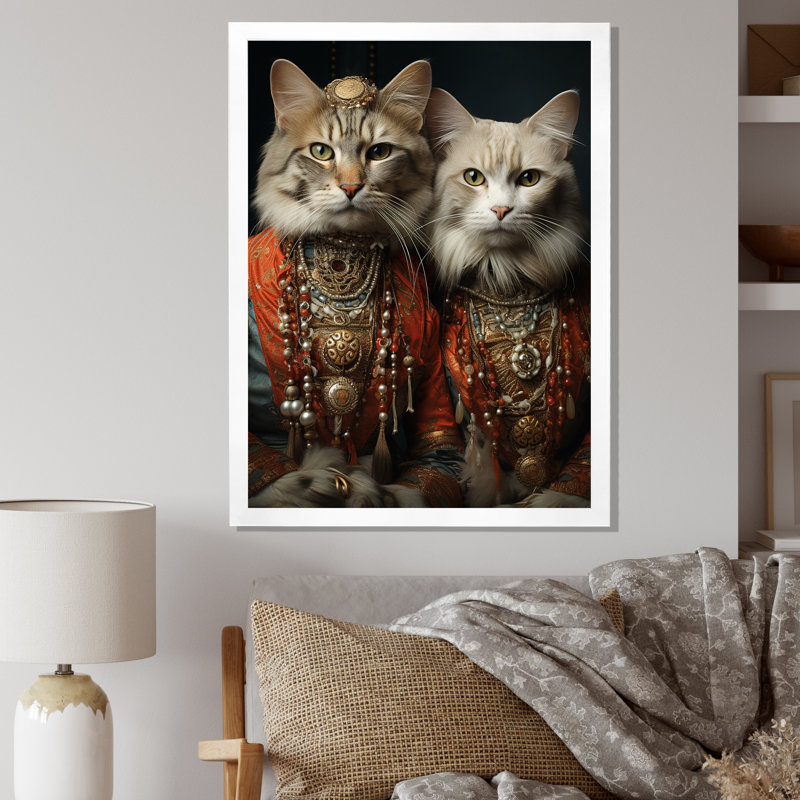 «Graces Cat In Retro Indian Attire I», reproduction sur toile, H 20 po x l 12 po x P 1 po, Cadre simple blanc