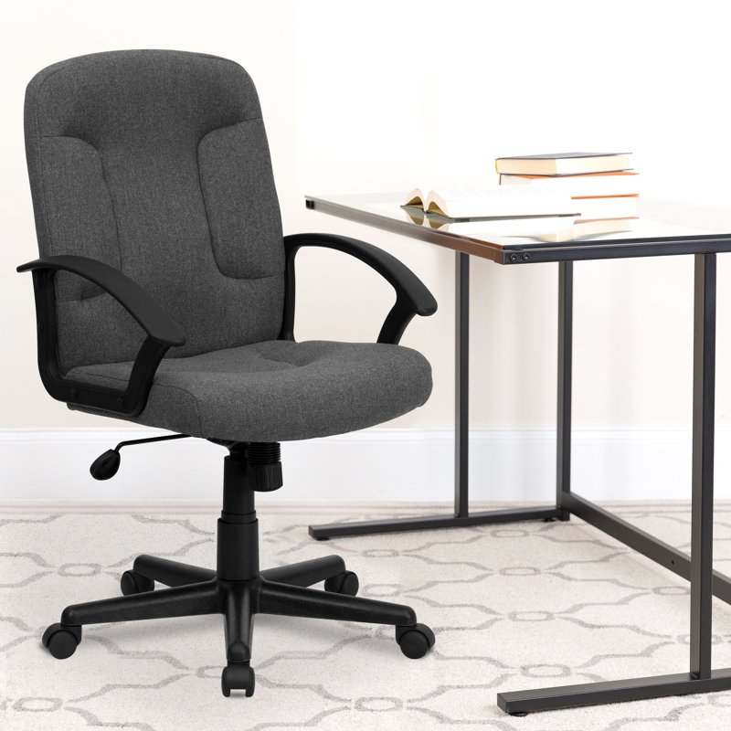 Mid-Back Fabric Executive Swivel Office Chair with Nylon Arms, Grey