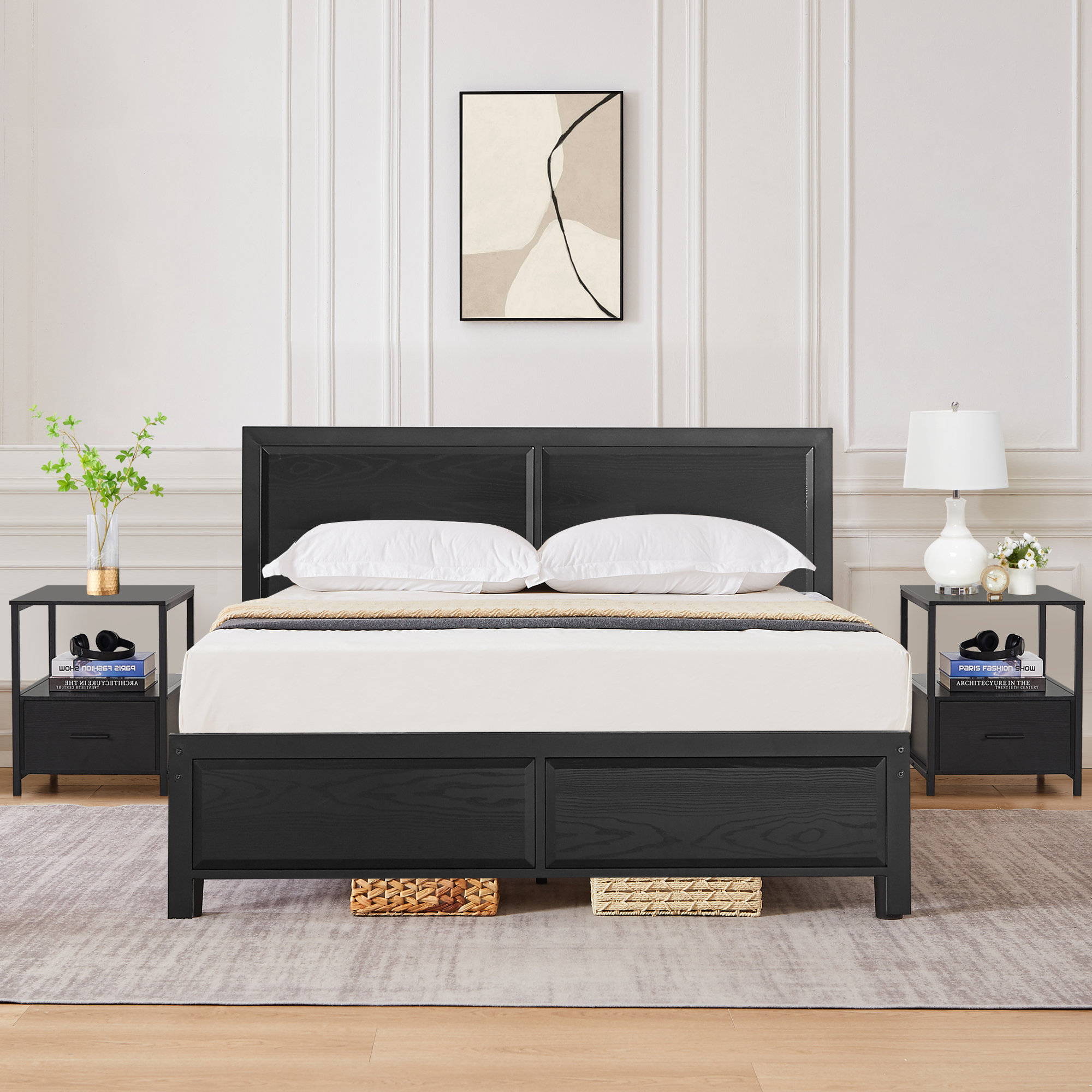 Wade Logan Laurea 3 Piece Bedroom Set Wood Bed Frame And Nightstand Set