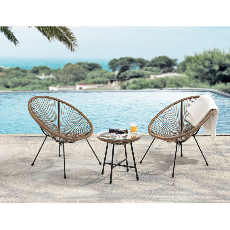 Garden Furniture Set Bistro Terrace Indoor Outdoor For Balcony, Garden, Terrace, 2 Chairs And 1 Table (Natural)