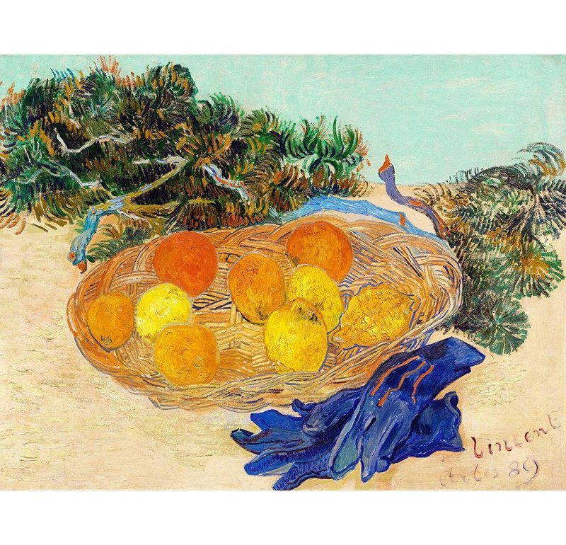 Van Gogh, Vincent, art sur toile: Nature morte d'oranges et de citrons avec des gants bleus (1889), H 28 po x l 35 po