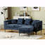 Canapé modulaire en L avec repose-pieds convertible avec rangement, revêtement en chenille, accoudoirs carrés, conception moderne capitonnée et garniture cloutée, bleu-822919044