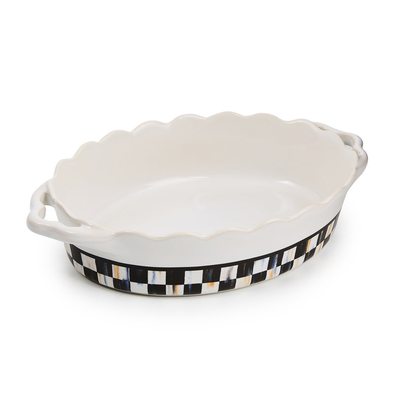 Courtly Check Everyday Oval Baker, White/Black, 11.75" L x 9.75" W