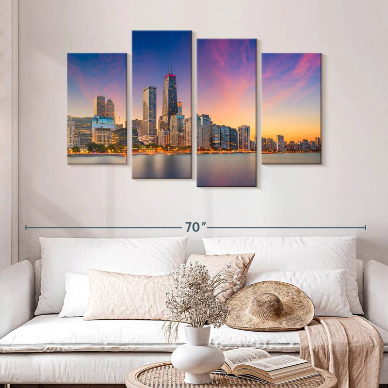 Nicci, Chicago, coucher de soleil, paysage urbain, H 32 po x l 52 po