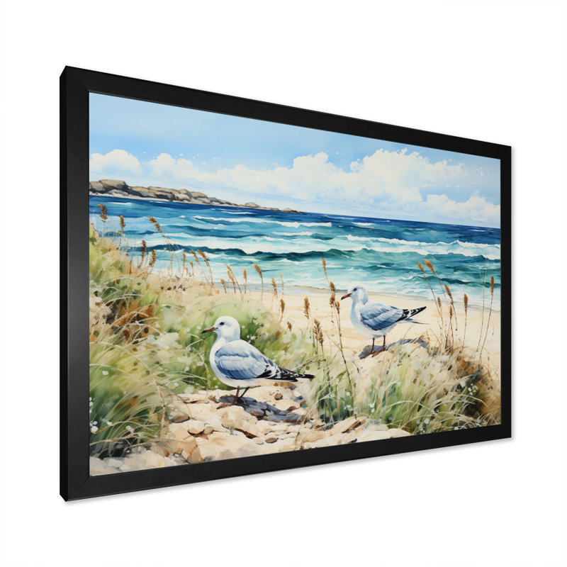 Sabala Beach Seagulls in Flight III - impression, H 30 po x l 40 po x P 1,5 po, Cadre simple noir