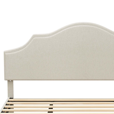 Lit plateforme tapissier avec tête de lit ajustable, rembourré en tissu de lin, lit plateforme de style simple et moderne sans sommier, assemblage facile