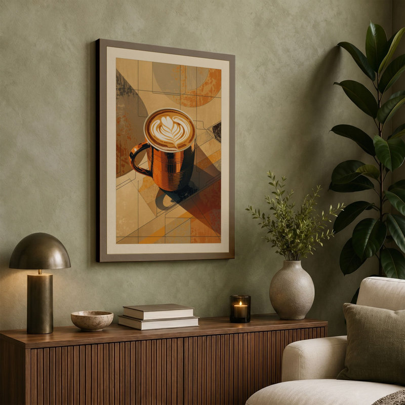 Coffee in Geometry Modern - Wrapped Canvas, 18x12 - 45.7 x 30.5 cm, Cream Border