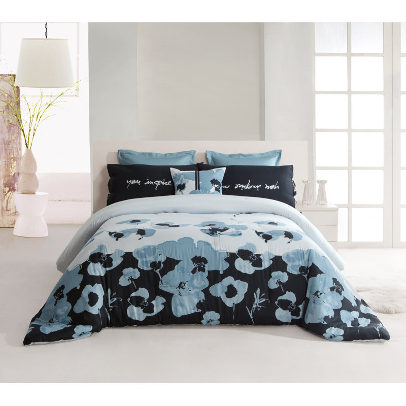 Ensemble de housse de couette réversible Blue Poppy, Housse de couette grand et 2 taies d'oreiller