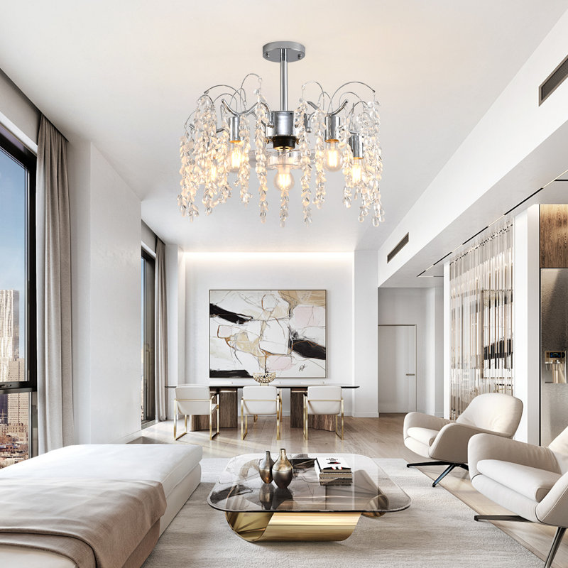 50 cm 7 - Blade Crystal Chandelier Ceiling Fan with Light Kit and Remote Control and APP