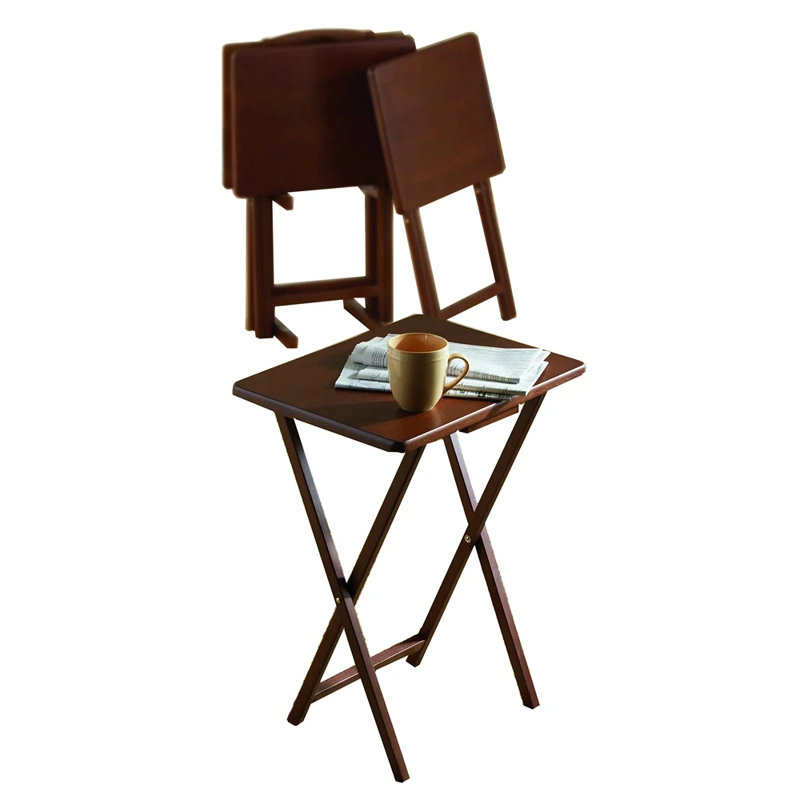 PJ Wood Folding TV Tray Tables with Compact Storage Rack, 5 Piece Set, 26.5" H x 24"L x 13.5", Walnut Brown