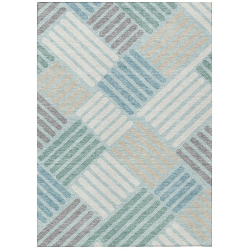 Machine Washable Indoor/Outdoor Bourkelands ACN2339 Geometric Rug, Rectangle 2'6" x 3'10"