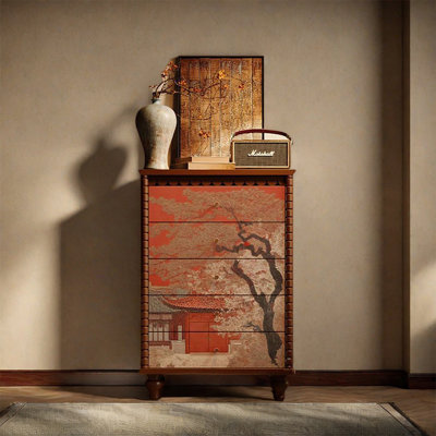 Pine Frame Five Drawer Storage Cabinet