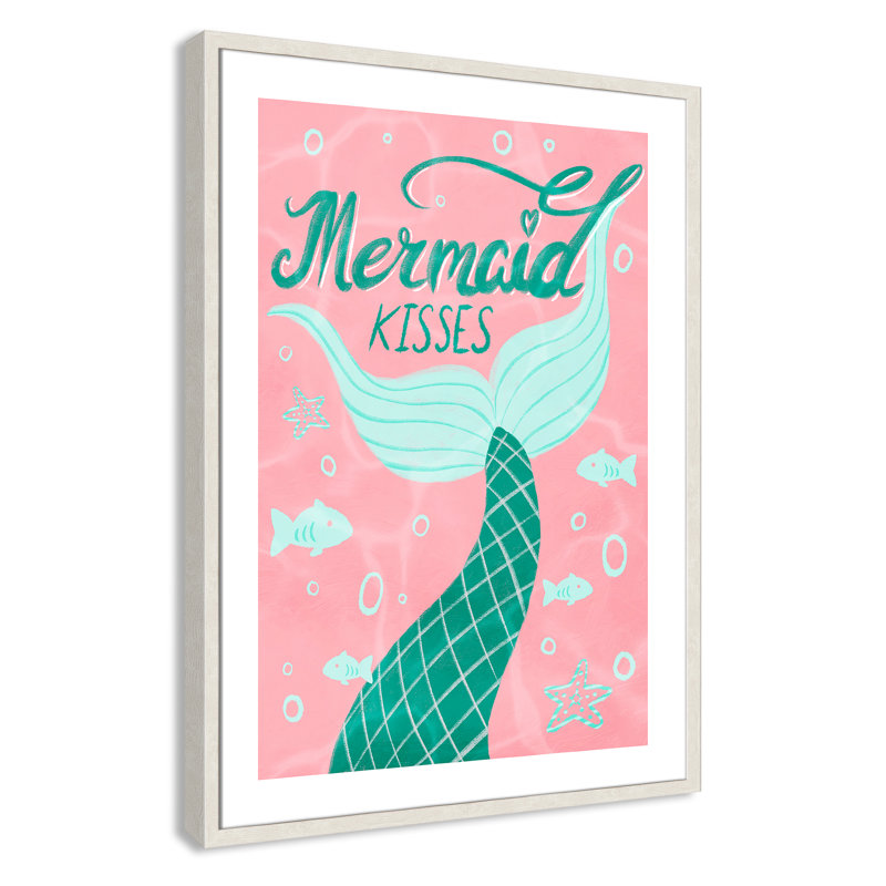 Mermaid Kisses 1, impression sur papier, H 34,5 po x l 24,5 po x P 1,18 po, Encadré de boîte à grain de bois blanc