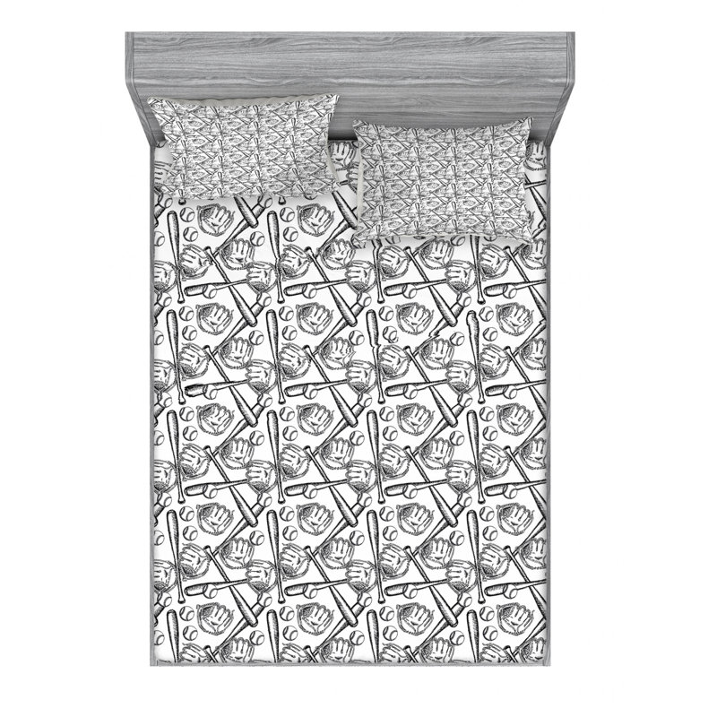 Microfiber Patterned Fitted Sheet, Full/Double Fitted Sheet with 2 Pillowcases