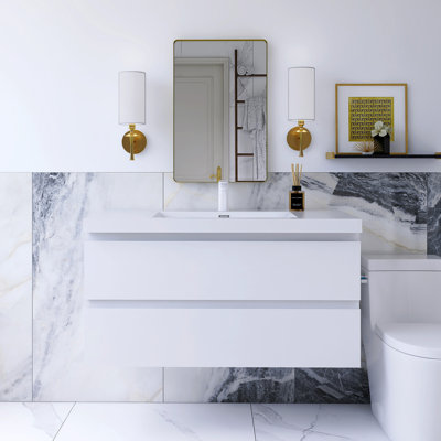 42 po W Meuble-lavabo mural simple avec lavabo blanc