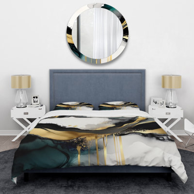 Abstract Geode Marble White And Gold V - Modern Duvet Cover Set - Microfiber Polyester