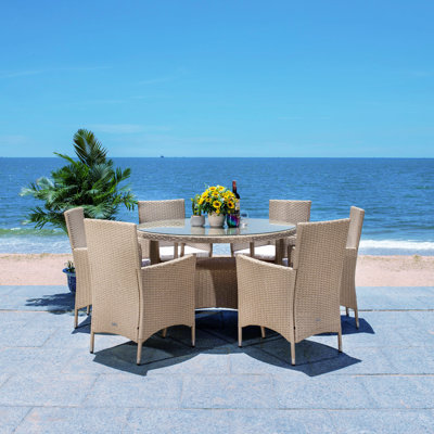 Alixs 6 - Person Wicker Patio Dining Set with Round Table , Cushions Included
