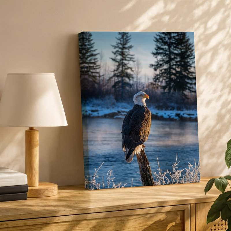 Toile, Aigle chauve majestueux perché en toute confiance sur une bûche vieillie, art mural, H 30 po x l 30 po