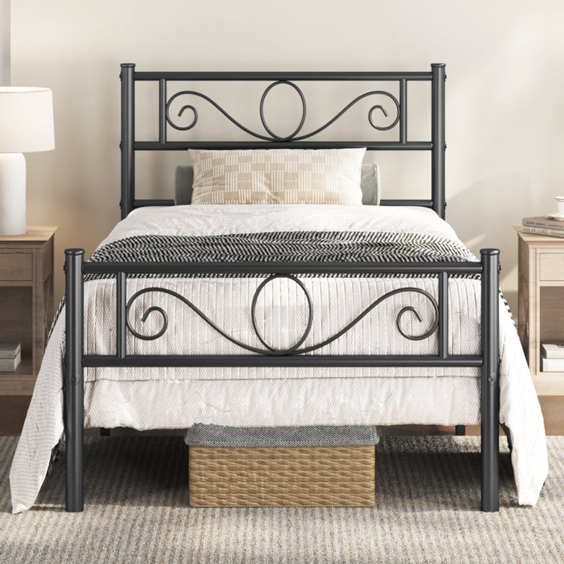 Metal Bed Frame with Headboard/Under-Bed Storage, Single (3'), Black
