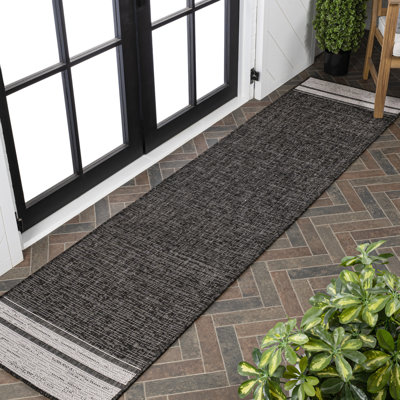 Alda Modern Minimalist Mingled Solid Black/Cream Indoor/Outdoor Rug