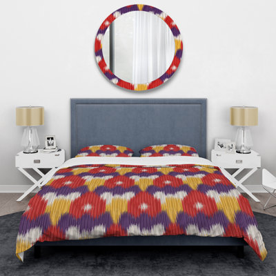Ensemble de housse de couette à motif ikat rouge et jaune Ogee