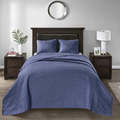 Couvre-lit réversible simple bleu marine - matelassé avec du coton prélavé pour un espace de chambre à coucher relaxant